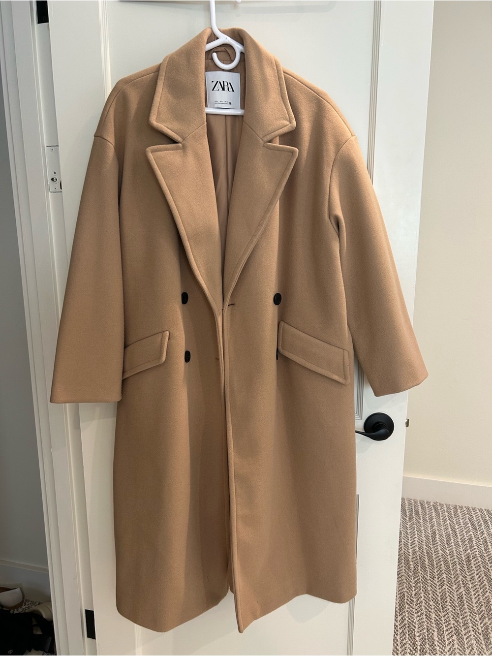 ZARA Camel Double-Breasted Long Coat
